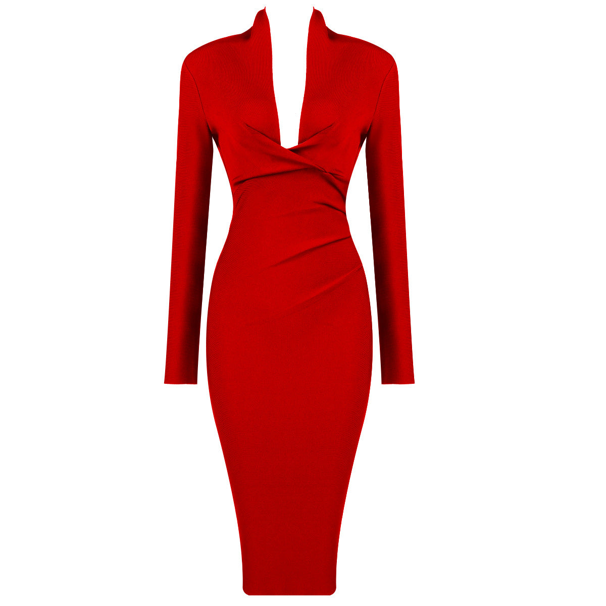 Solid Color Dress Long Sleeve Large V-neck Bandage Dress - SunLify