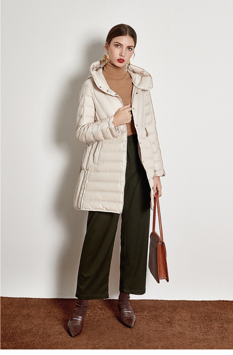 Lace-up Hooded Down Jacket White Duck Down Coat Female Winter Coat - SunLify