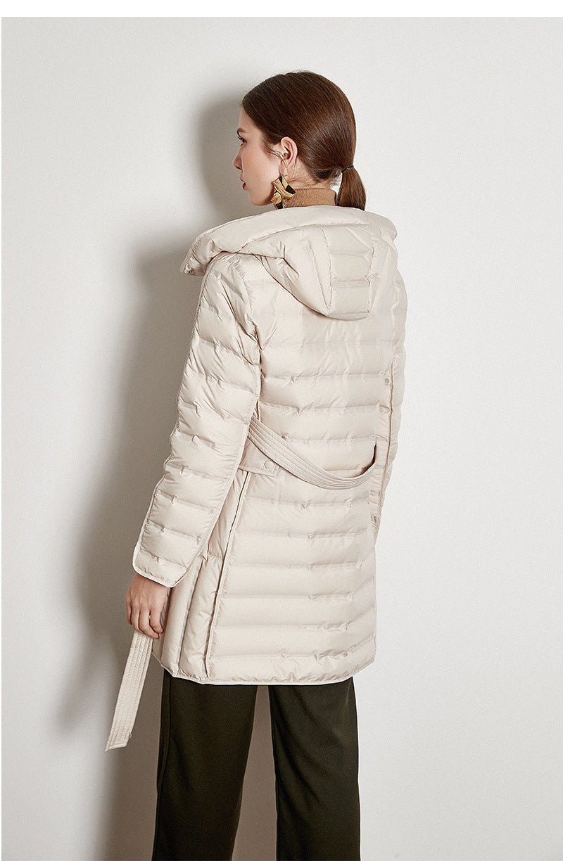 Lace-up Hooded Down Jacket White Duck Down Coat Female Winter Coat - SunLify