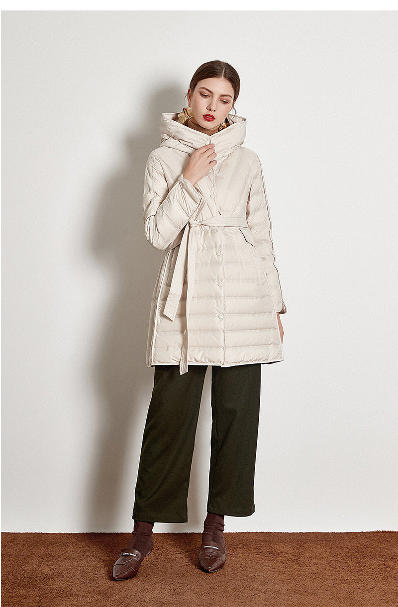 Lace-up Hooded Down Jacket White Duck Down Coat Female Winter Coat - SunLify