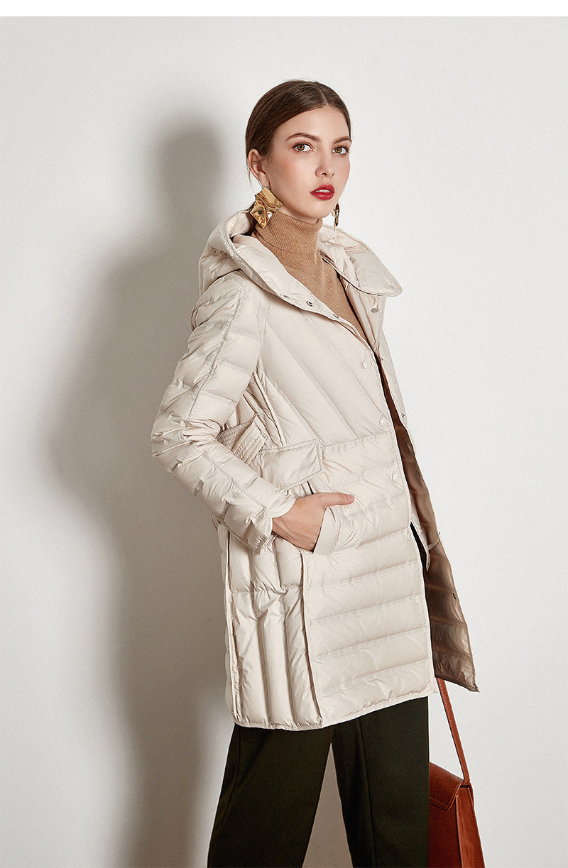 Lace-up Hooded Down Jacket White Duck Down Coat Female Winter Coat - SunLify