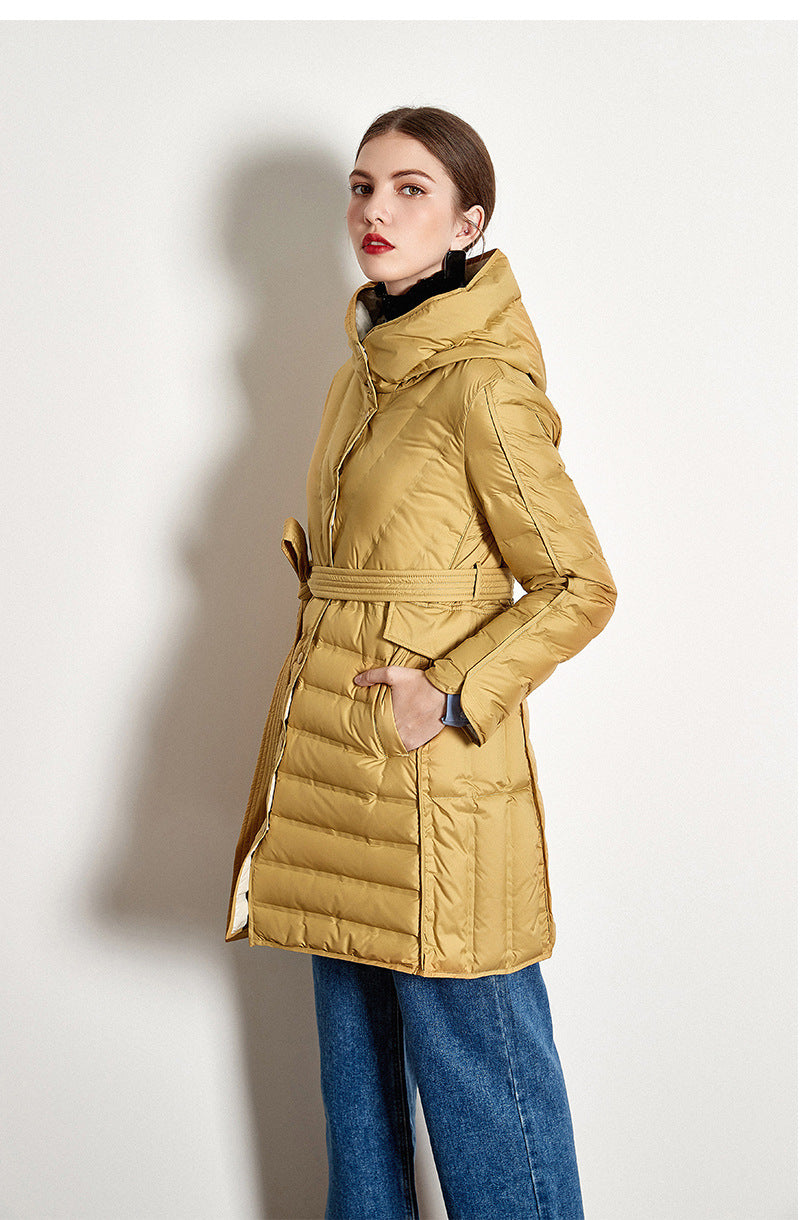 Lace-up Hooded Down Jacket White Duck Down Coat Female Winter Coat - SunLify