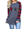 Round Neck Plaid Christmas Ladies T-Shirt - SunLify