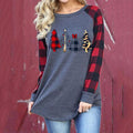 Round Neck Plaid Christmas Ladies T-Shirt - SunLify