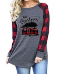 Round Neck Plaid Christmas Ladies T-Shirt - SunLify