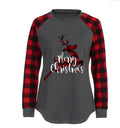 Round Neck Plaid Christmas Ladies T-Shirt - SunLify