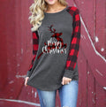 Round Neck Plaid Christmas Ladies T-Shirt - SunLify