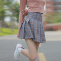 New Japanese lattice skirt high waist pleated was thin A-Line skirt - SunLify