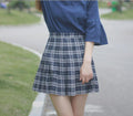 New Japanese lattice skirt high waist pleated was thin A-Line skirt - SunLify