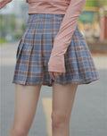 New Japanese lattice skirt high waist pleated was thin A-Line skirt - SunLify