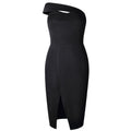 Women Bodycon Dress One Shoulder Lady Slash Sleeveless Knee Dresses - SunLify