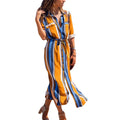 Office Ladies Stripe Shirt Dress Chiffon Casual Long Sleeve Dress - SunLify