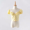 Women Frill Trim Vintage Blouse Summer Casual Short Sleeve Top - SunLify