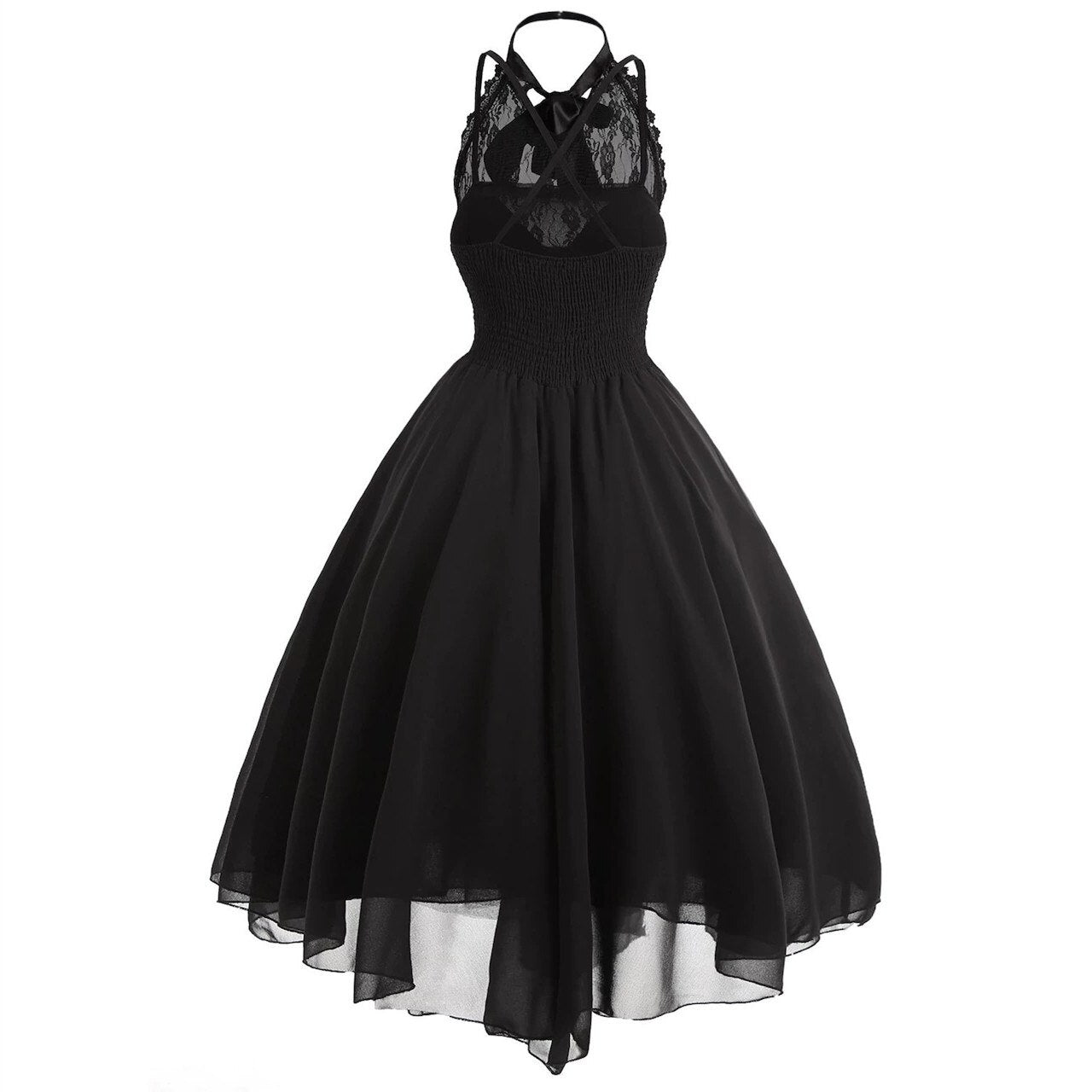Women Sleeveless Bandage Chiffon Dress Gothic Solid Plus Midi Dress - SunLify