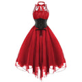 Women Sleeveless Bandage Chiffon Dress Gothic Solid Plus Midi Dress - SunLify