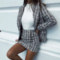 Two-piece plaid tweed women blazer suit Casual streetwear suits - SunLify