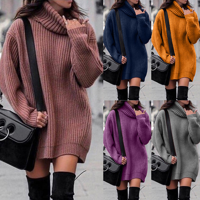 Plus Size Autumn Winter High Collar Lady Loose Long section Sweater - SunLify