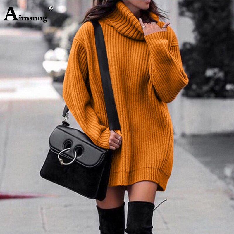 Plus Size Autumn Winter High Collar Lady Loose Long section Sweater - SunLify