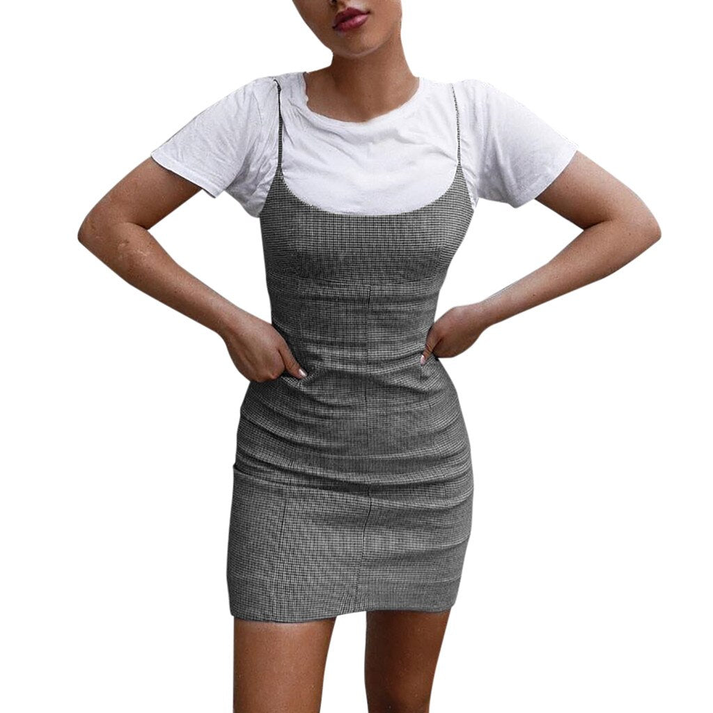 Best Sale Plaid Spaghetti Strap Mini Bodycon Dress Women Wear - SunLify