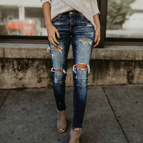 Boyfriend Hole Ripped Jeans Women Pants Cool Denim Vintage skinny push up jeans High Waist Casual ladies jeans Slim mom jeans - SunLify