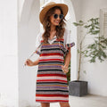 Chiffon Dress Women Vintage Summer Striped Stitching Mini Sundresses Red Casual Fitted Clothing  Retro Clothes Women Yellow - SunLify