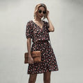 Dress Women Casual Summer Flower Print Mini Dresses Vintage Black Floral Fitted Clothing White  Retro Clothes Women Everyday - SunLify