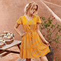 Dress Women Summer Striped Ruffle Mini Dresses Button Casual Fitted Womens Clothing Pink Soft Girl  Trendy Yellow Clothes - SunLify