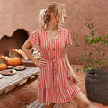 Dress Women Summer Striped Ruffle Mini Dresses Button Casual Fitted Womens Clothing Pink Soft Girl  Trendy Yellow Clothes - SunLify