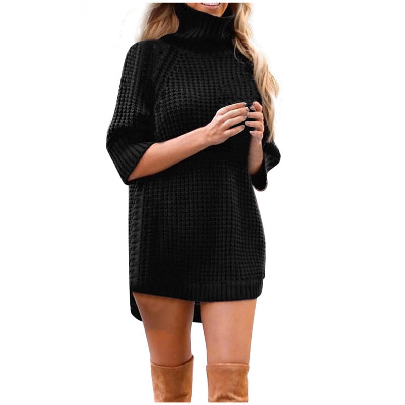 Fashion Women Casual Irregular Long Sweater Dress Knitted Sweater Top - SunLify