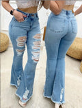 Flare Jeans Women ripped wide leg jeans Denim Trousers Vintage bell bottom jeans High Waist Pants ladies push up calca jeans - SunLify