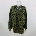 Green Long Cardigan Jacket Autumn Winter Clothes Women Loose Long Sleeve Leopard Knitted Cardigans Tops  Sweaters For Women - SunLify