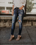 Fashion Bleached Tassel Ripped distressed jeans Women Cotton Denim Slim elastic Pants Vintage Pencil Skinny trousers jeans - SunLify