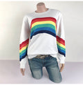 Sweater Women Autumn Winter Long Sleeve Rainbow Striped Top White Knitted Pullover Sweaters  Fashion Womans Clothes Knitwear - SunLify