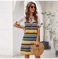 Chiffon Dress Women Vintage Summer Striped Stitching Mini Sundresses Red Casual Fitted Clothing  Retro Clothes Women Yellow - SunLify