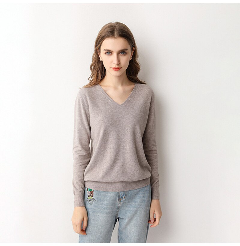 Knitted Sweater Autumn Long Sleeve V Neck Pullover Basic Thin Tops White Jumpers Sweaters Knitwear Women  Fashion Clothes - SunLify