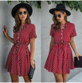 Lossky Women Cotton Mini Dress Fashion Summer Plaid Snake Short Sleeve Casual Ruched Short Nice Shirt Dress Clothes Elegant - SunLify