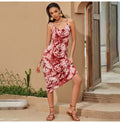 Chiffon Midi Dress Summer Slip Sundresses Women Casual Bohemian Print Backless Boho Long Clothing Red  Spaghetti Strap Dress - SunLify