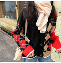 Cardigan Tops Women Autumn Winter Knitted Long Sleeve Clothes Button Up Plaid Argyle Sweater  Korean Fashion Preppy Style - SunLify