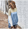 Knitted Sweater Autumn Winter Green Patchwork Color Ladies Long Sleeve Jumpers Pullover Sweaters Tops Women Fashion Clothes - SunLify