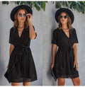 Women Dress Casual Ruffle Bow Lacing-Up Black Summer Sundresses Fitted Everyday Mini Short Clothing High Waist Red  Yellow - SunLify