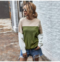 Knitted Sweater Autumn Winter Green Patchwork Color Ladies Long Sleeve Jumpers Pullover Sweaters Tops Women Fashion Clothes - SunLify