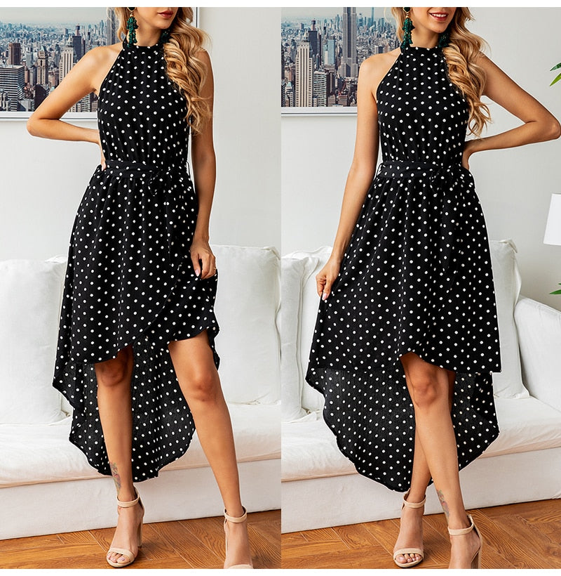 Bow Dress Sexy Women Strapless Midi Dresses Black Polka-dot Print Asymmetrical Elegant Red Fitted Long Party Night Clothing - SunLify