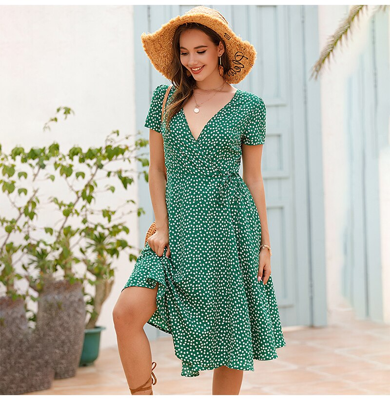 Women White Long Dress Summer Casual Dots Floral Womens Dresses Red Chiffon Midi Ladies Korean Fashion Clothing  Vacation - SunLify