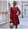 Woman Dress Autumn Spring Ruffle Ruched Cake Clothes Casual Pure Long Sleeve Loose Fit Knitted Womens Dresses Fall  Fashion - SunLify