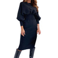 Long Dress Autumn Winter Fashion Elegant Office Ladies Solid Black Long Sleeve Dresses For Women Clothes New Arrival  Fall - SunLify