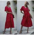 Long Dress Women Summer Casual Polka-dot Floral Print Midi Sundresses Black Elegant Fitted Clothing  Red Dresses For Women - SunLify