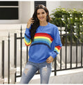 Sweater Women Autumn Winter Long Sleeve Rainbow Striped Top White Knitted Pullover Sweaters  Fashion Womans Clothes Knitwear - SunLify