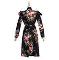 Woman Long Dress Vintage Floral Flower Long Sleeve Autumn Clothes Elegant Ladies Black Puff Sleeve Bow Dresses New Arrival - SunLify