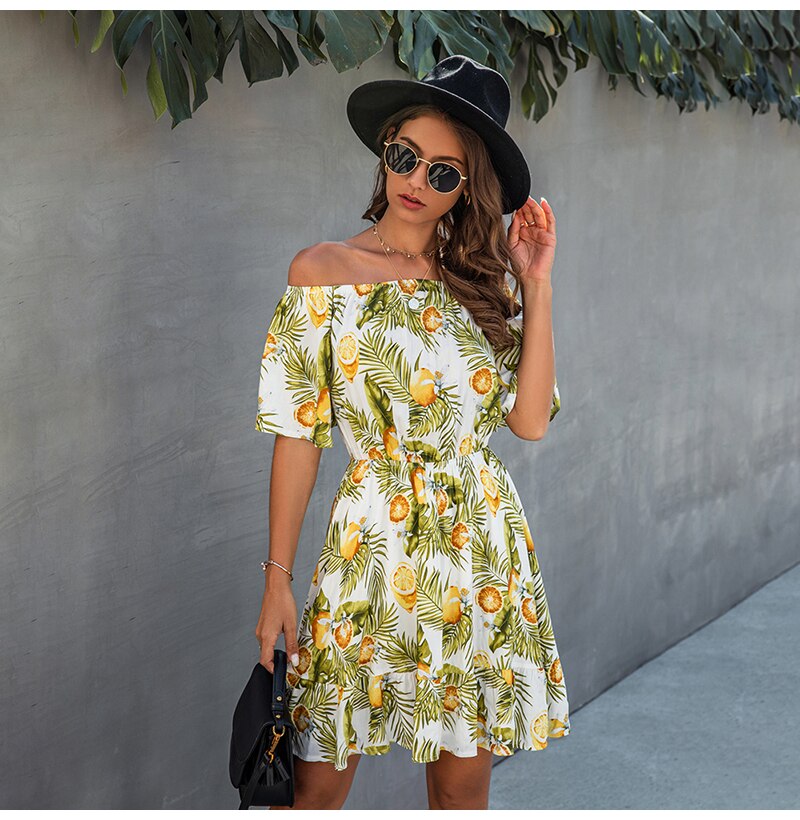 Off Shoulder Dress Sexy Women Strapless Backless Summer Casual Print Mini Short Sundresses Green Fitted Clothing Holiday - SunLify