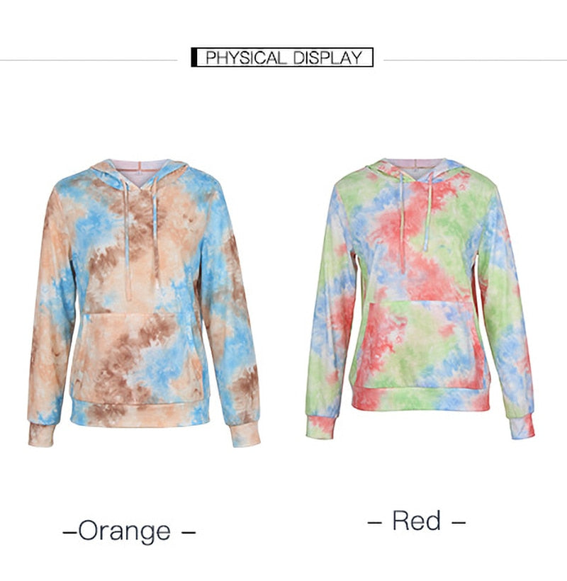 Tie Dye Print Hoodie Sweatshirt Long Sleeve Pocket Pullover Pastel Aesthetic Womens Hoodies Tops Fall  Fashion Clothes Women - SunLify